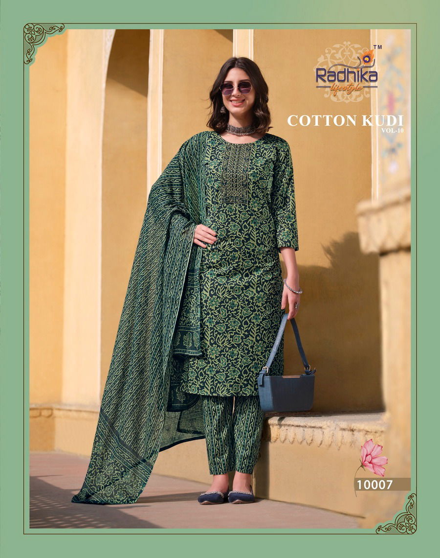 Cotton Kudi Vol 10 By Radhika Cotton Kurti With Bottom Dupatta Wholesale Shop In Surat
